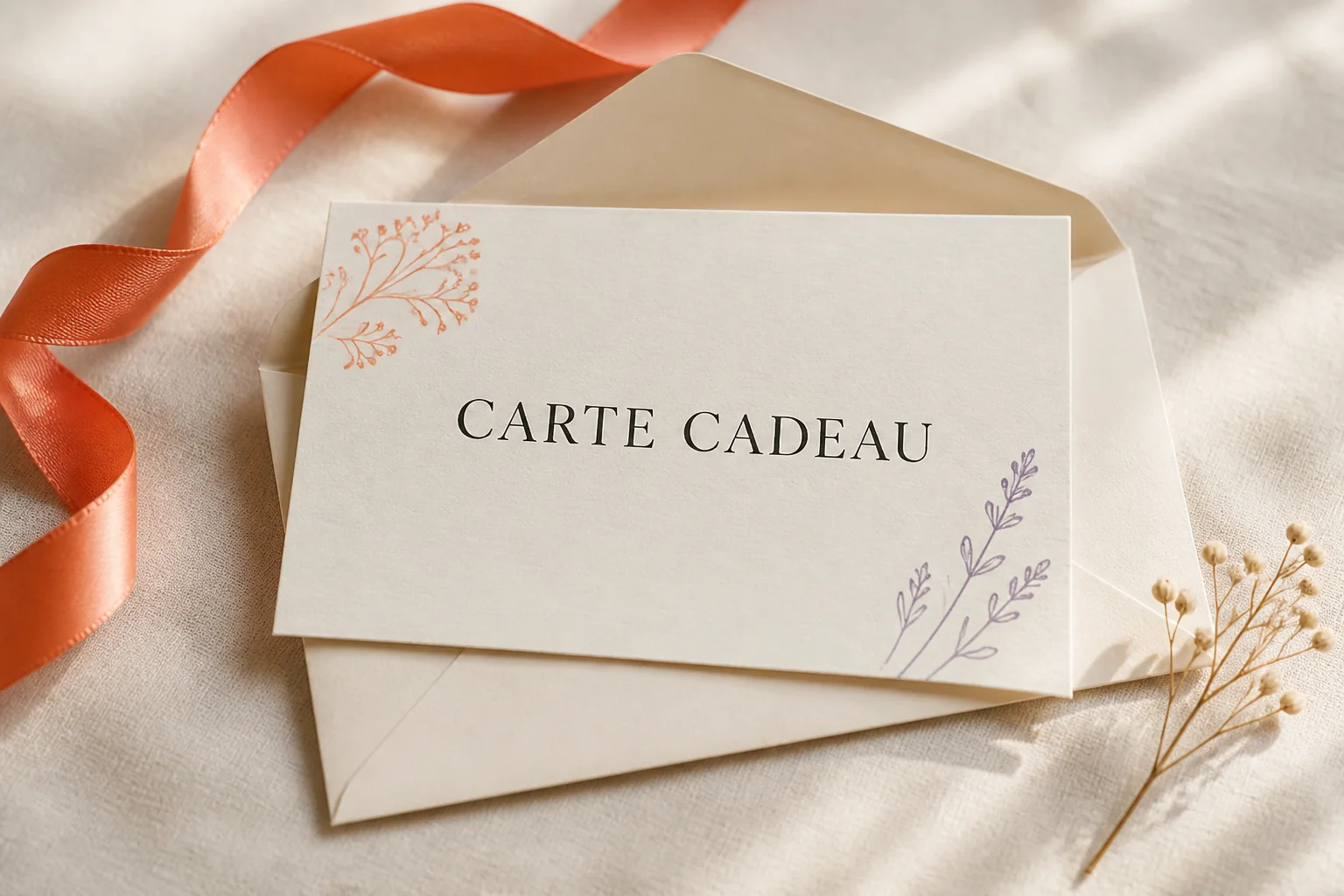 Carte cadeau bien-être dans une enveloppe aux couleurs de La Bulle de Sophie